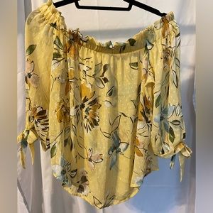 Woman’s ADORA off-shoulder floral top in yellow- size large